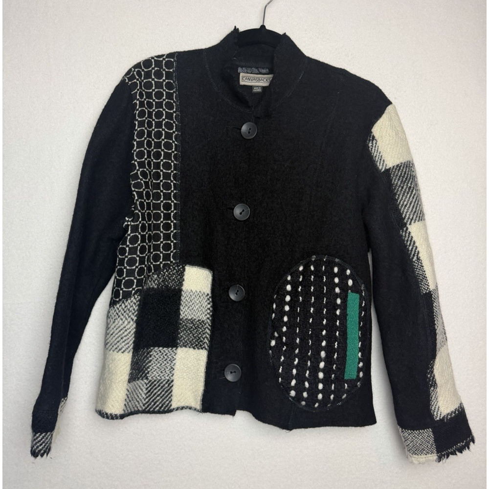 Canvas Backs Women's Wool Blend Patchwork Button Up Sweater Cardigan Size XL